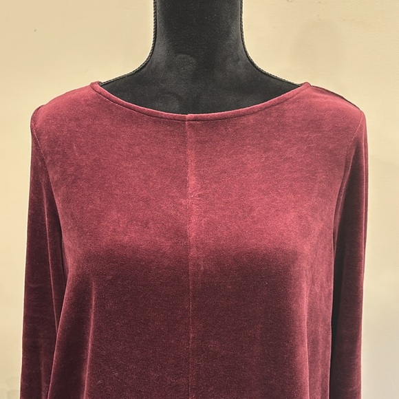 J. Jill Pure Jill Burgundy Velour Long Sleeve Shift Dress with Pockets - Picture 3 of 10